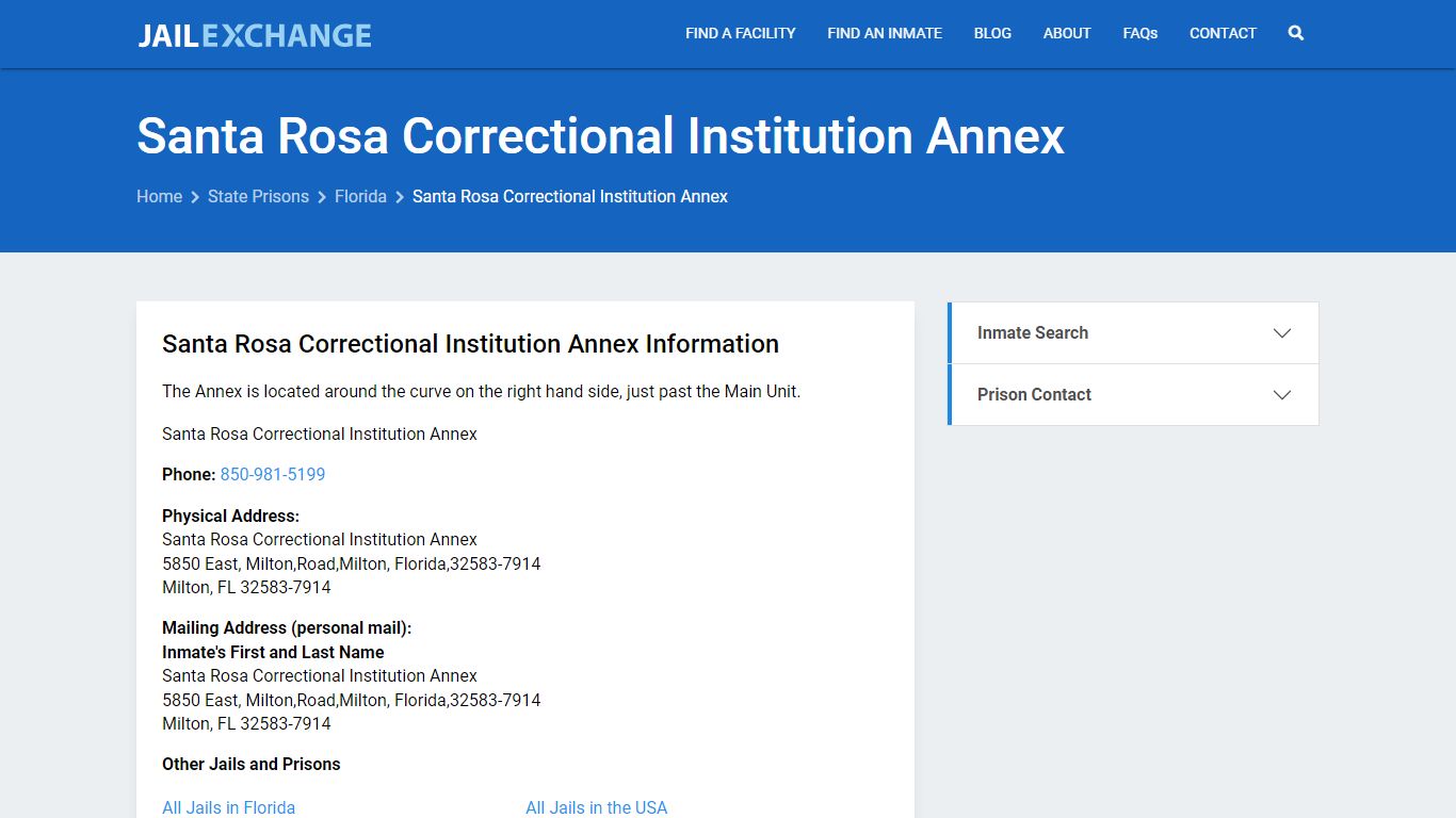 Santa Rosa Correctional Institution Annex Inmate Search, FL - Jail Exchange