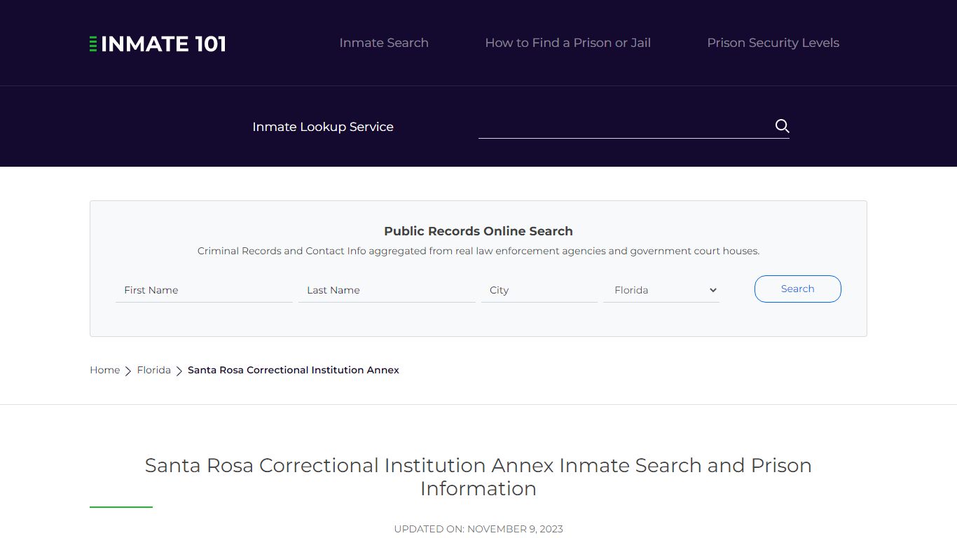 Santa Rosa Correctional Institution Annex Inmate Search, Visitation ...