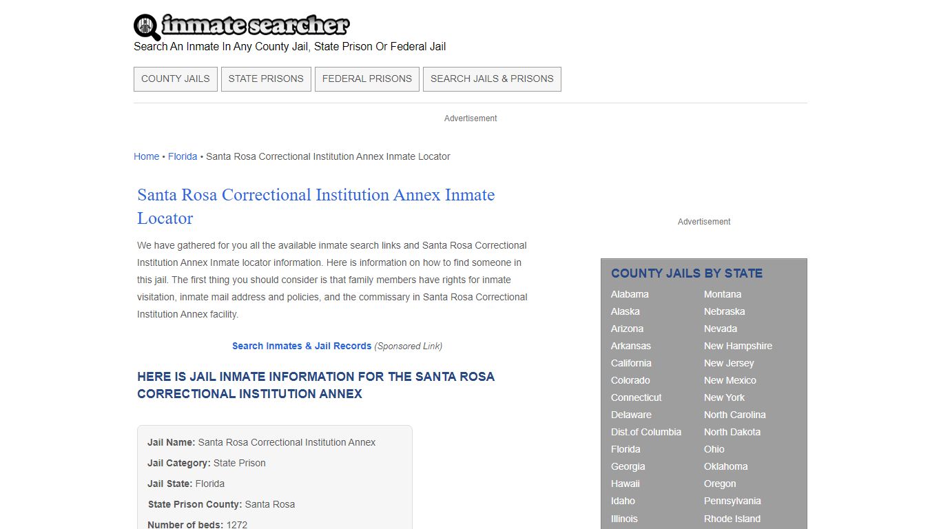 Santa Rosa Correctional Institution Annex Inmate Locator - Inmate Searcher